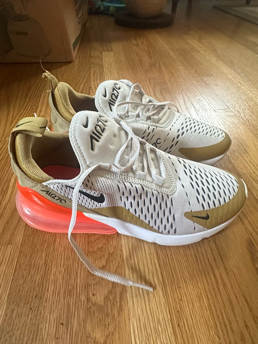 Nike Women’s Air Max 270 Sneakers - White, Gold, Coral